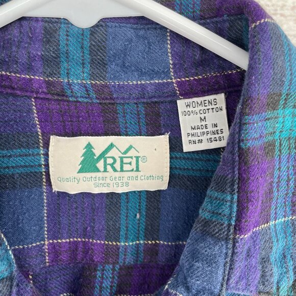Vintage REI Plaid Flannel Button Down‎ Shirt Women's Size Medium Teal/Purple - Picture 5 of 7